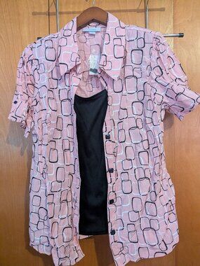 Dressbarn 14/16 Pink and Black Button Up Tank Combo Blouse